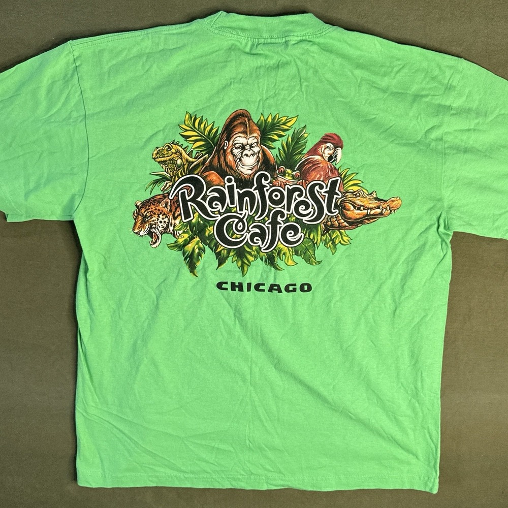 Vintage Rainforest Cafe Chicago T Shirt Jungle Animals Tourist Green Size L